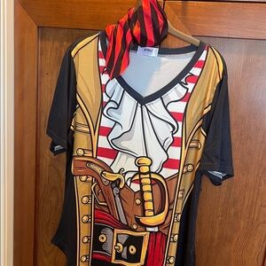 Pirate V-Neck Costume T-Shirt with Red and Black Bandana